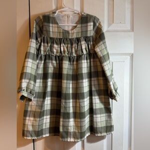 Stylish Kids Plaid Dress in Green and White